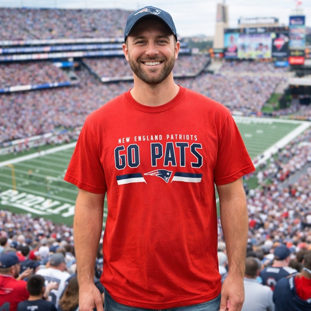 New England Patriots Go Pats NFL Team Apparel Mens‎ Red Graphic T Shirt